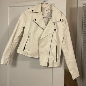 Revolve women’s white leather jacket. Brand-superdown